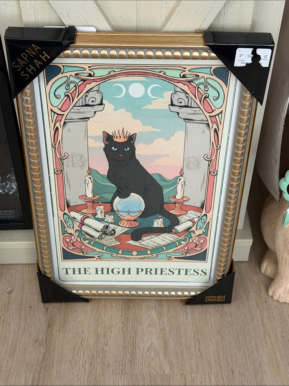 'The High Priestess' Mixed Media Wall Art - Black, Teal, Pink